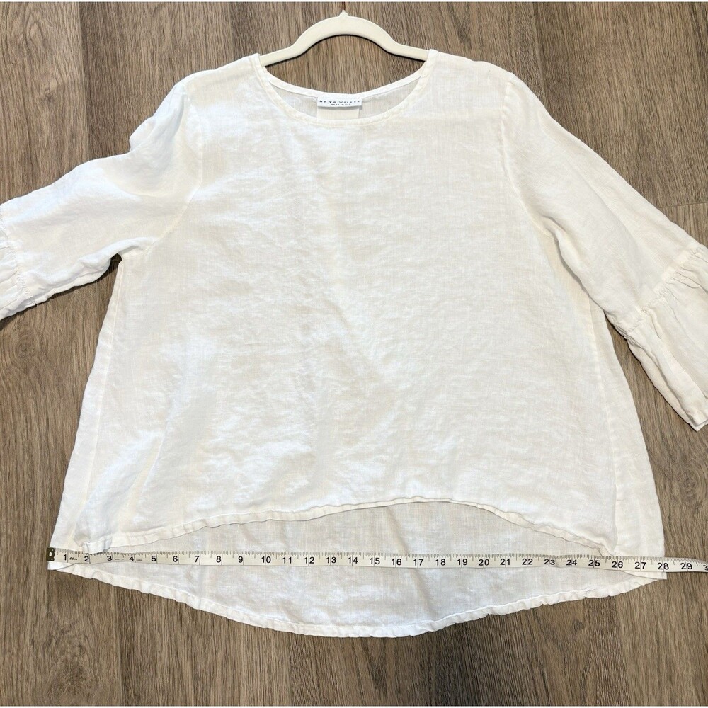Bryn Walker Fran Linen Round Neck Ruffle Shirt White Sz M Relaxed Fit Boho Beach - Picture 9 of 9